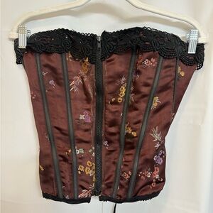Floral Embroidered Corset Top with Lace Trim